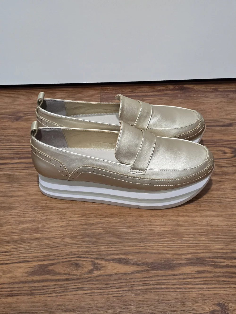 crown & ivy Metallic Gold Platform Penny Loafers